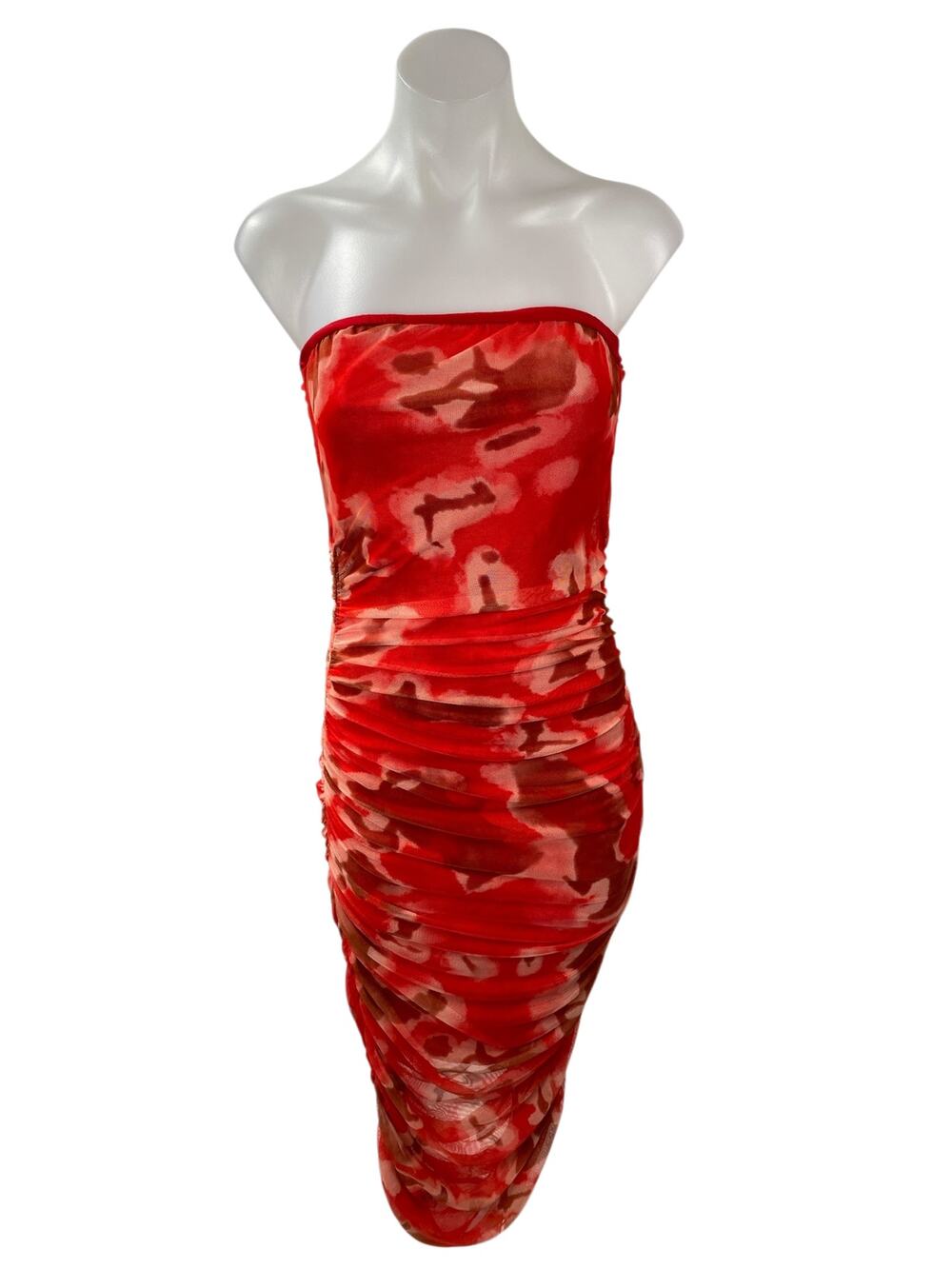Women's Multicolor Abstract Sleeveless Ruched Midi Tube Bodycon Tank Dress Sz S